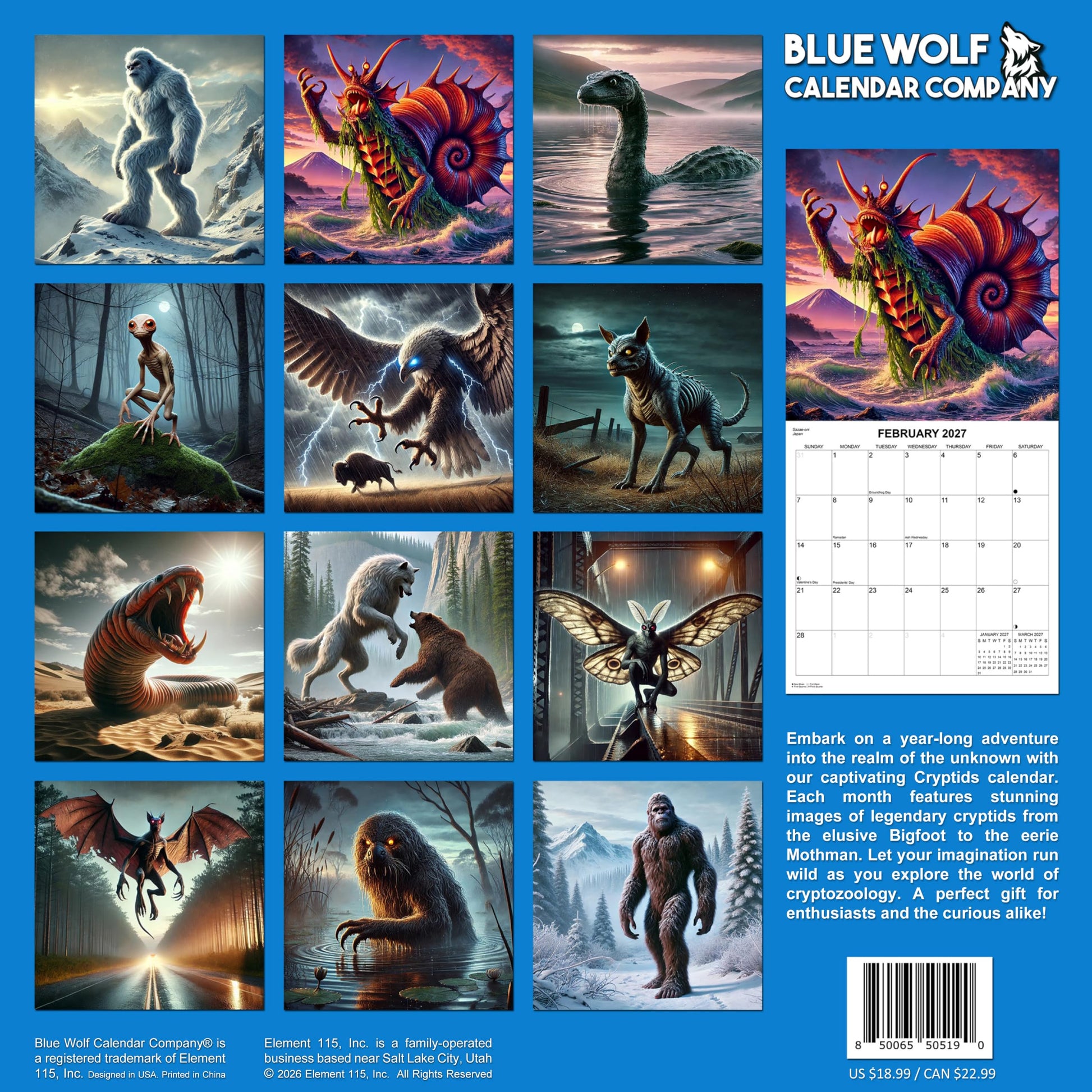 2027 Cryptids Monthly Wall Calendar | Monsters Gift Calendar 2026-2027
