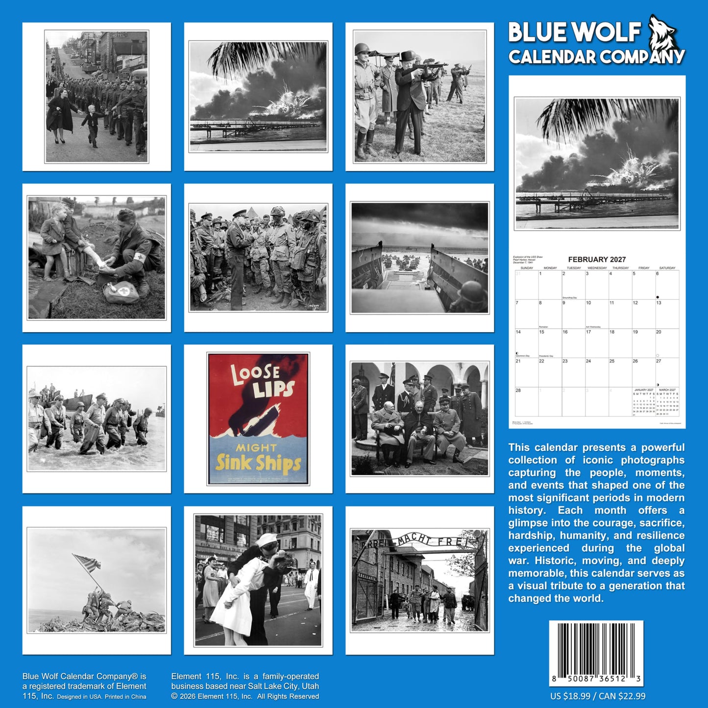 2027 World War II Iconic Photographs Monthly Wall Calendar | World War 2 History Calendar 2026-2027