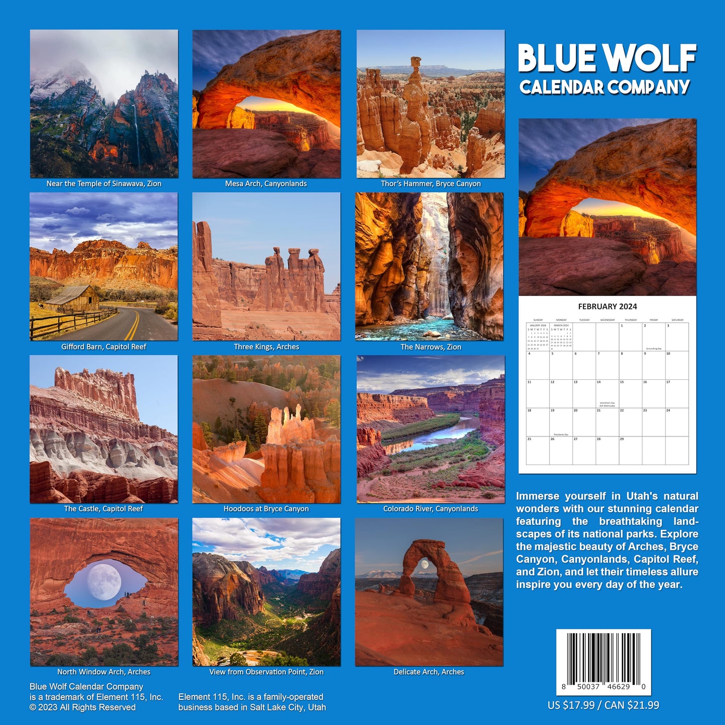 2026 Utah National Parks Monthly Wall Calendar | 12" x 24" | Travel Calendar 2025-2026