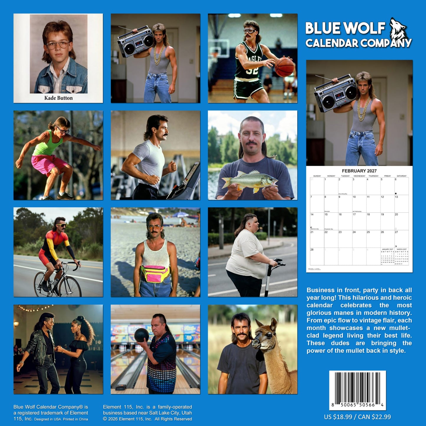 2027 Mullets White Elephant Monthly Wall Calendar - Funny Gag Gift | Ugly Mullets Prank Gift Calendar 2026-2027