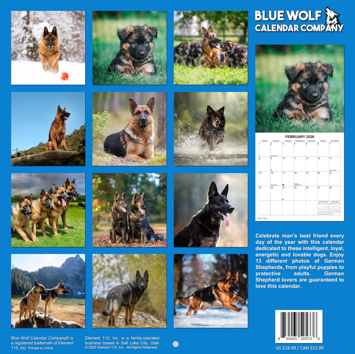 2026 German Shepherds Monthly Wall Calendar | 12" x 24" | Dog Calendar September 2025 - December 2026