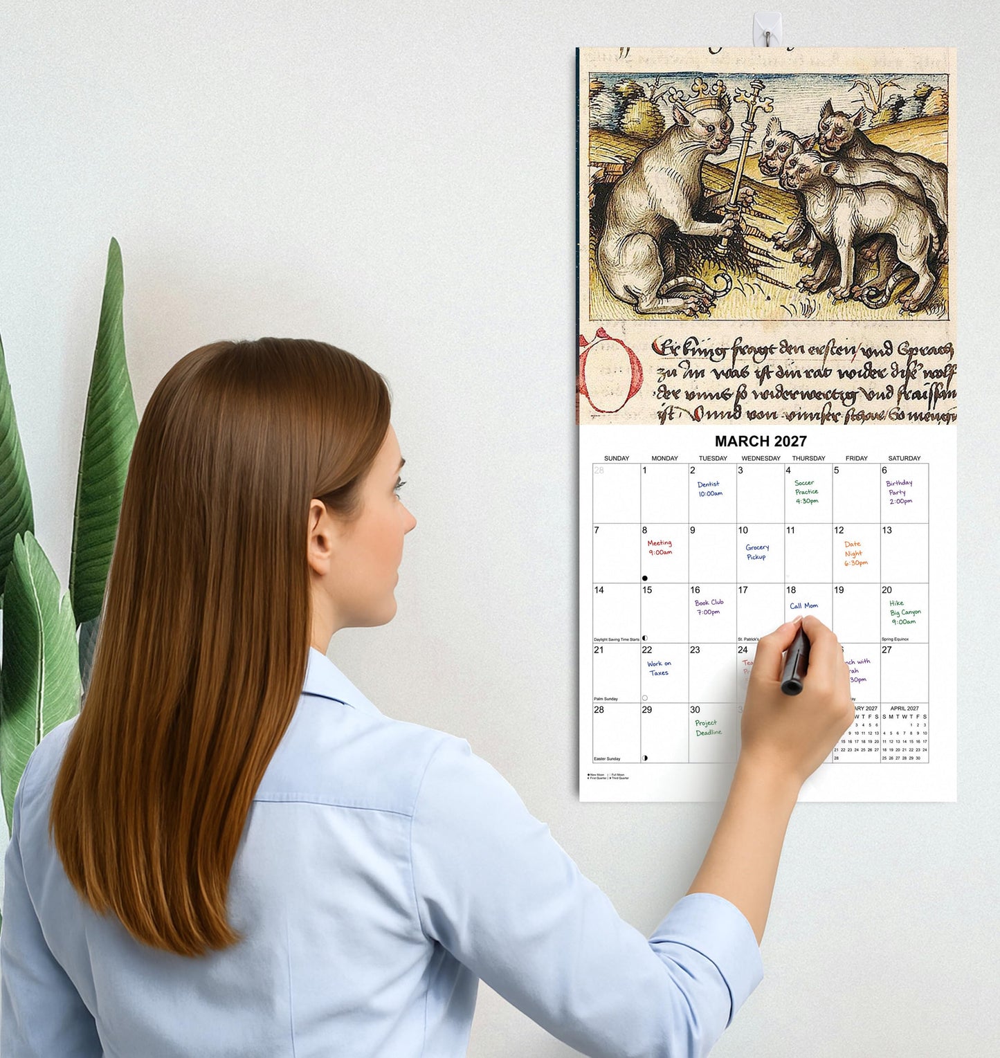 2027 Strange Medieval Cats White Elephant Monthly Wall Calendar - Funny Gag Gift Ugly Cat Illustrations | Funny Medieval Art Gift Calendar 2026-2027
