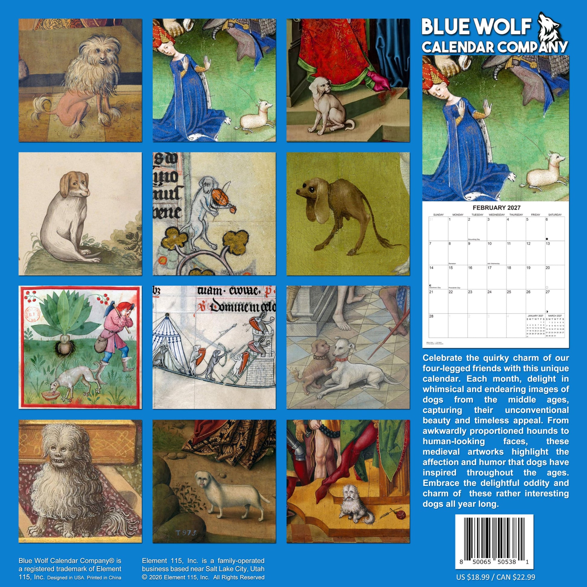 2027 Strange Medieval Dogs White Elephant Monthly Wall Calendar - Funny Gag Gift Ugly Dog Art | Funny Medieval Art Gift Calendar 2026-2027