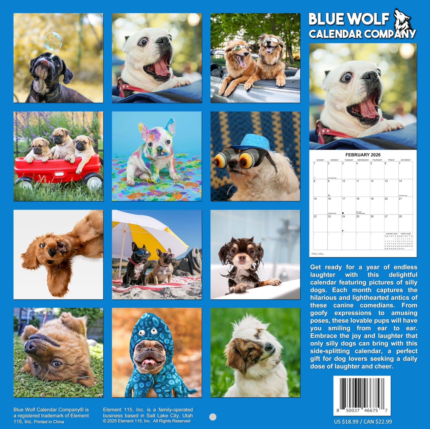 2026 Silly Dogs Monthly Wall Calendar | 12" x 24" | Funny Dogs Calendar September 2025 - December 2026