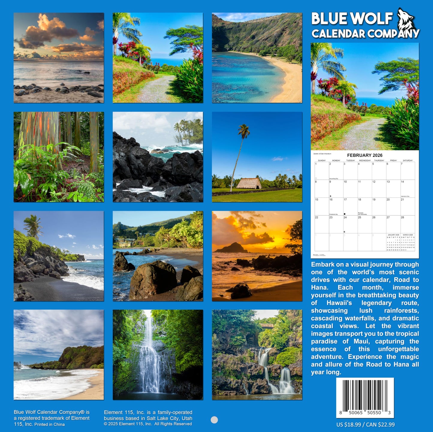 2026 Road to Hana Maui Hawaii Monthly Wall Calendar | 12" x 24" | Travel Calendar 2025-2026