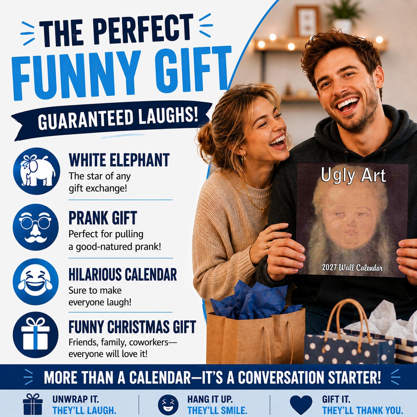 2027 Ugly Art Monthly Wall Calendar | Gag Gift White Elephant Hilariously Ugly Paintings Calendar 2026-2027