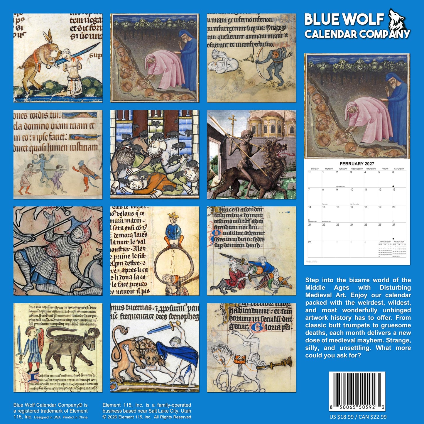 2027 Disturbing Medieval Art White Elephant Monthly Wall Calendar - Funny Gag Gift | Funny Gift Calendar 2026-2027