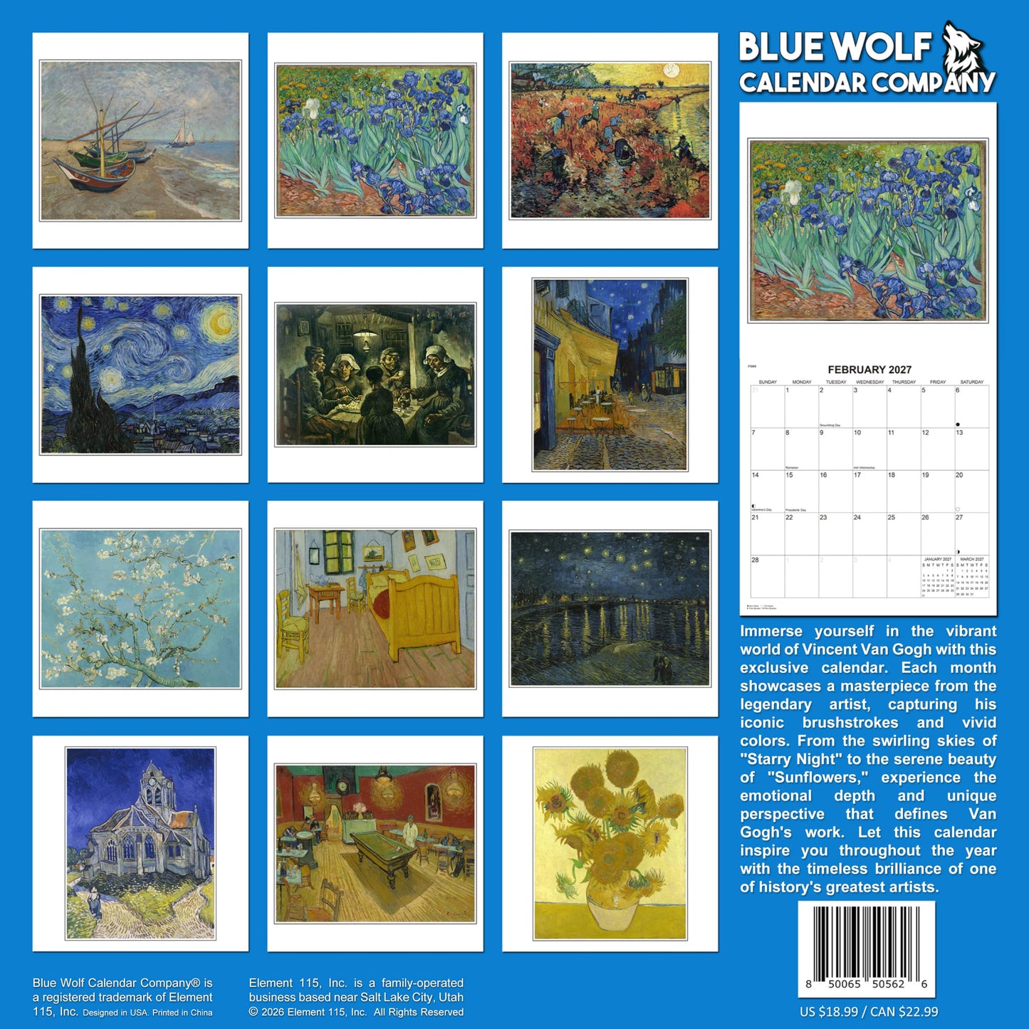 2027 Vincent Van Gogh Artwork Monthly Wall Calendar | Iconic Van Gogh Paintings Calendar 2026-2027