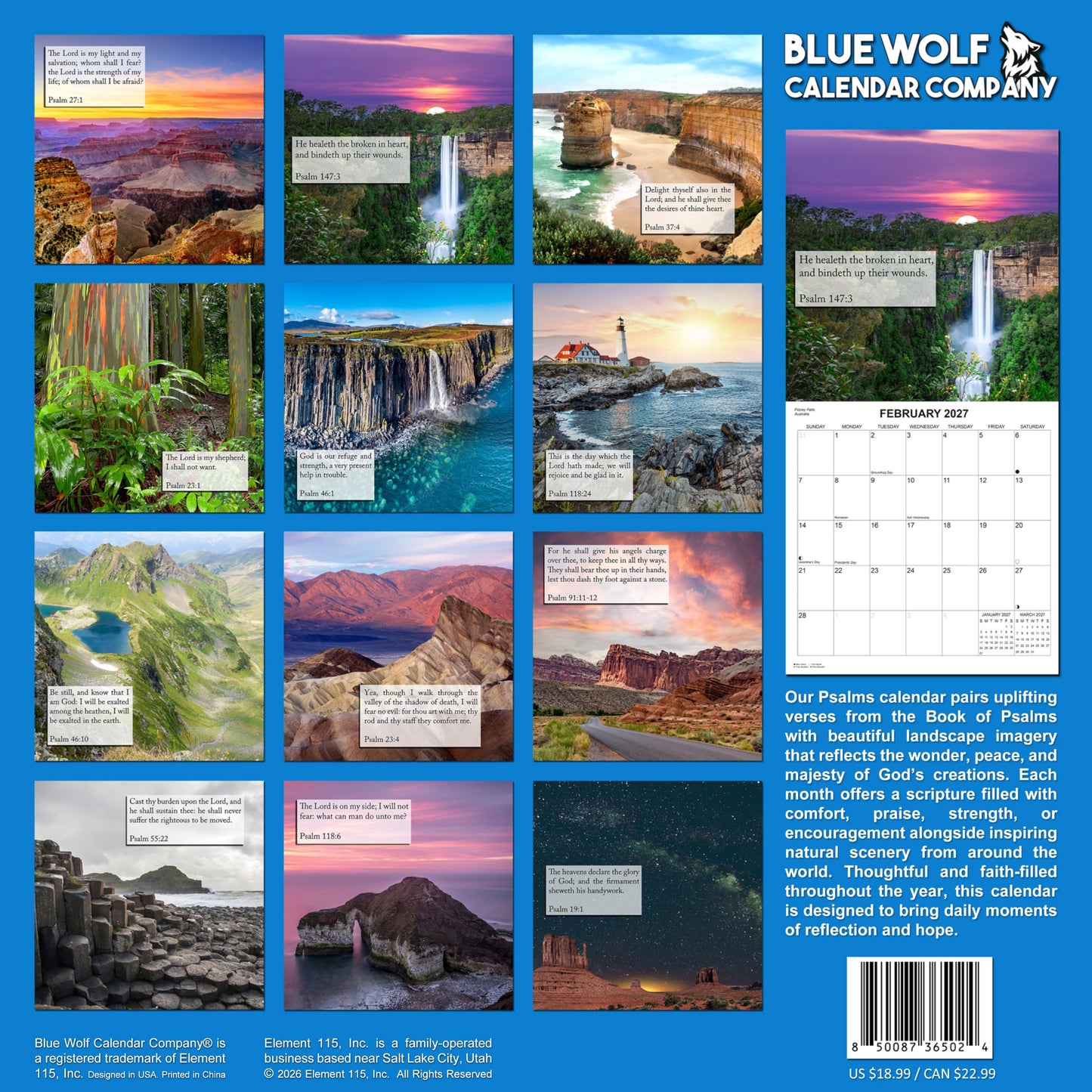 2027 Psalms Bible Verses Monthly Wall Calendar | Christian Calendar 2026-2027
