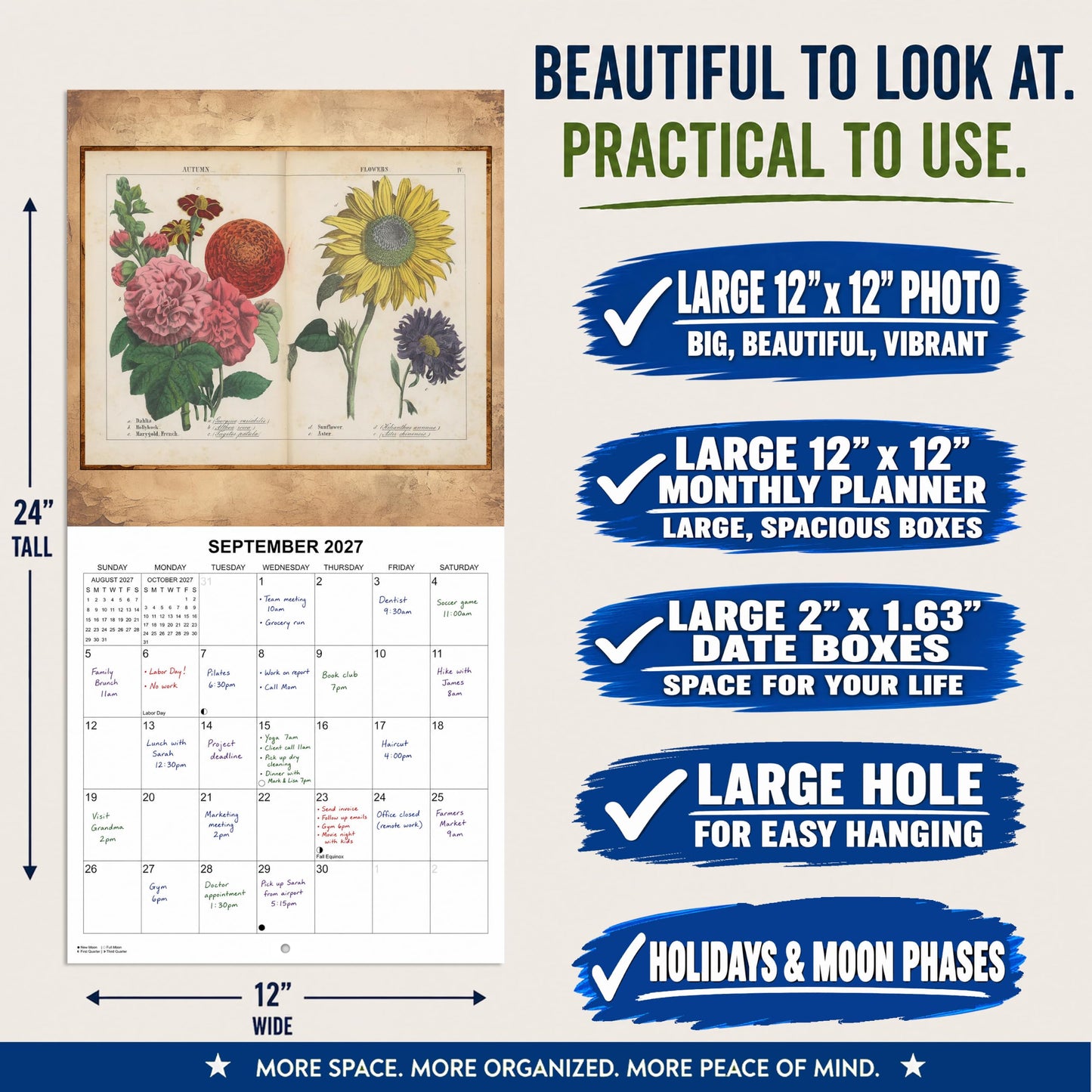 2027 Vintage Flower Illustrations Monthly Wall Calendar | Retro Botany Calendar 2026-2027