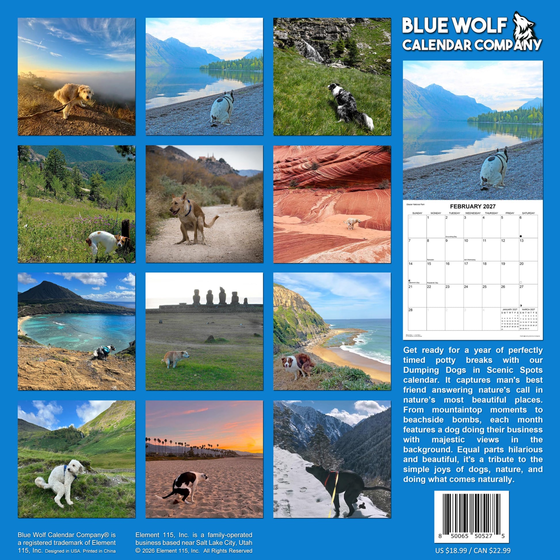 2027 Dumping Dogs in Scenic Spots Monthly Wall Calendar - Pooping Dogs Calendar | Prank Gift White Elephant or Gag Gift Calendar 2026-2027