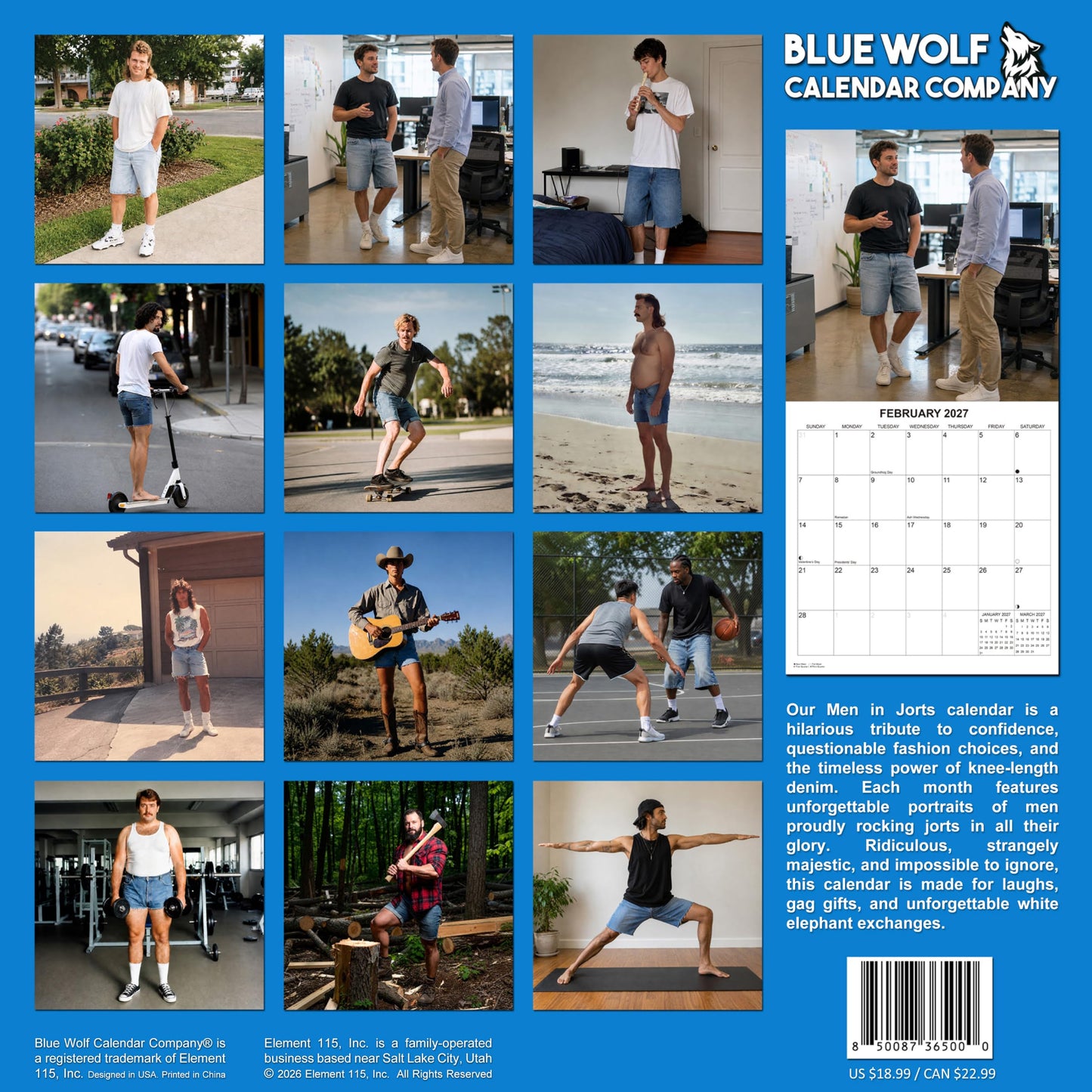 2027 Men in Jorts White Elephant Monthly Wall Calendar - Funny Gag Gift | Prank Gift Calendar 2026-2027