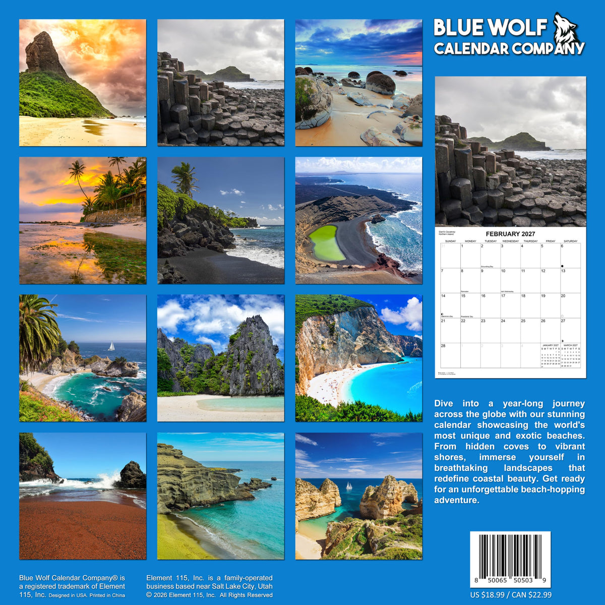 2027 Exotic Beaches Monthly Wall Calendar | Tropical Beaches Travel Calendar 2026-2027