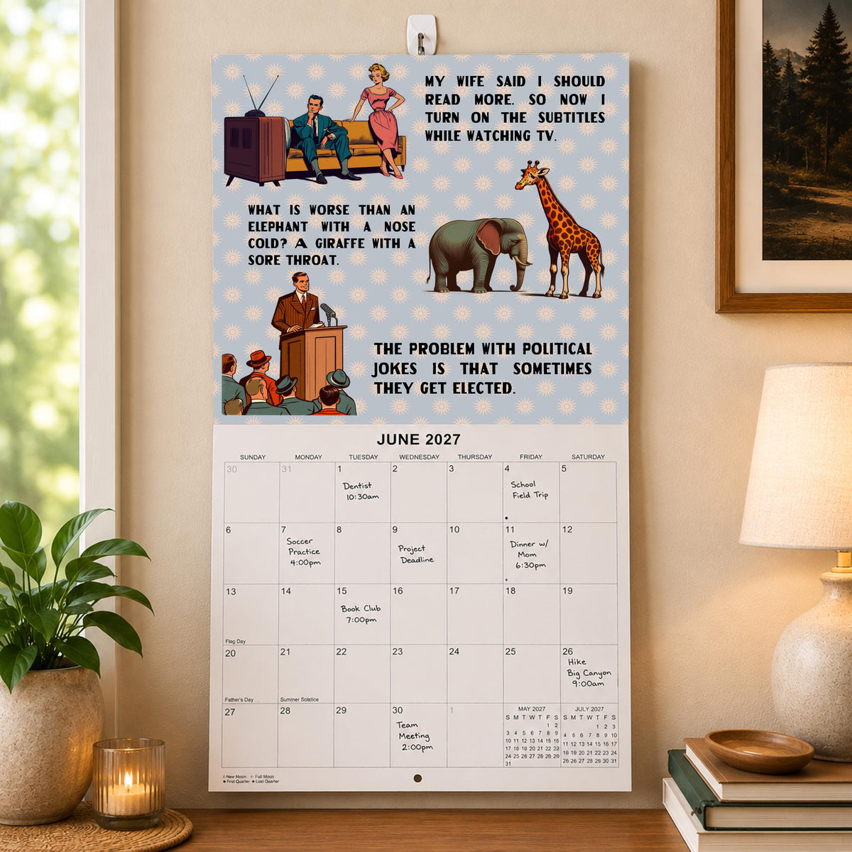 2027 Dad Jokes Funny Monthly Wall Calendar | Vintage Style Drawings | Funny Gift Calendar 2026-2027