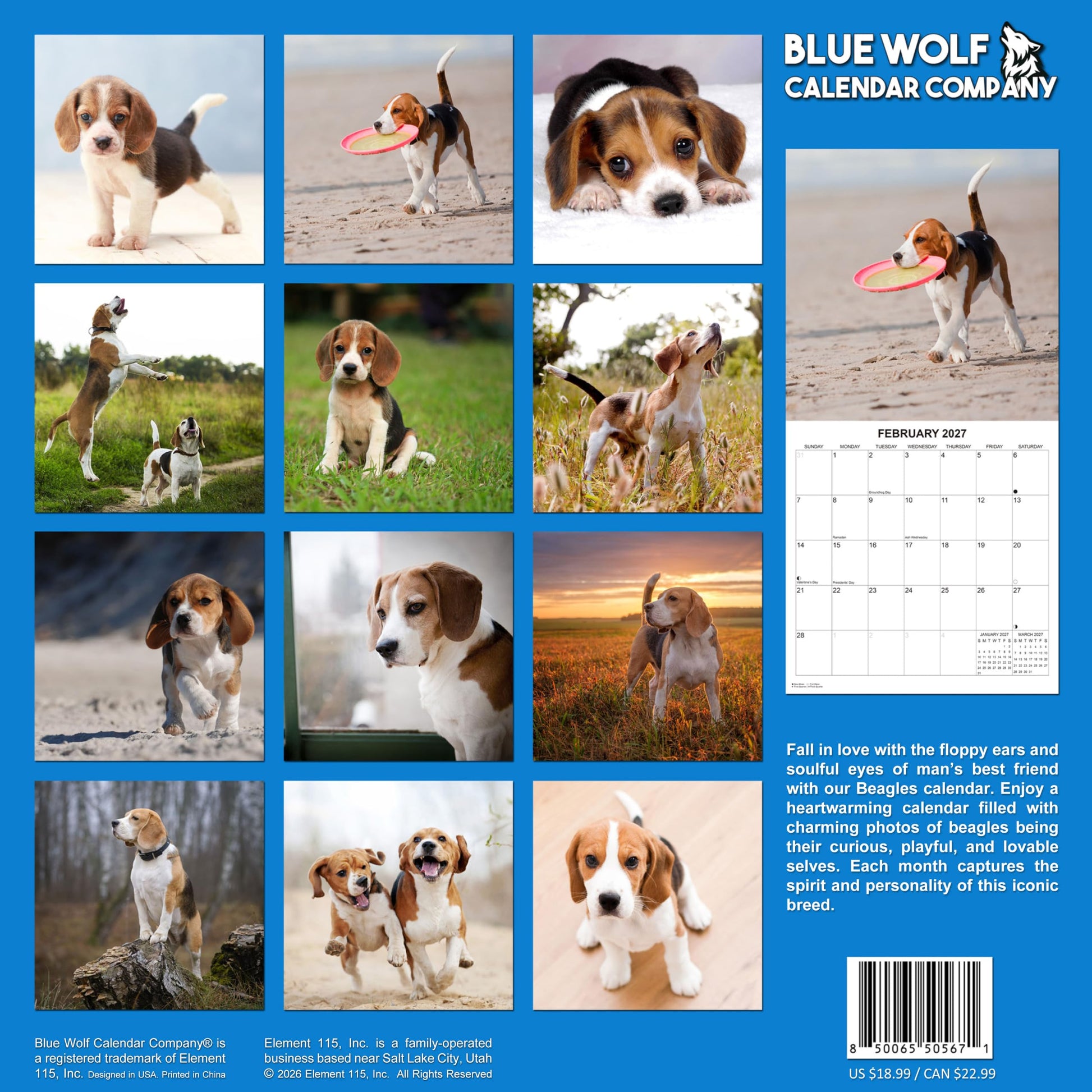 2027 Beagles Monthly Wall Calendar | Cute Dog Calendar September 2026 - December 2027