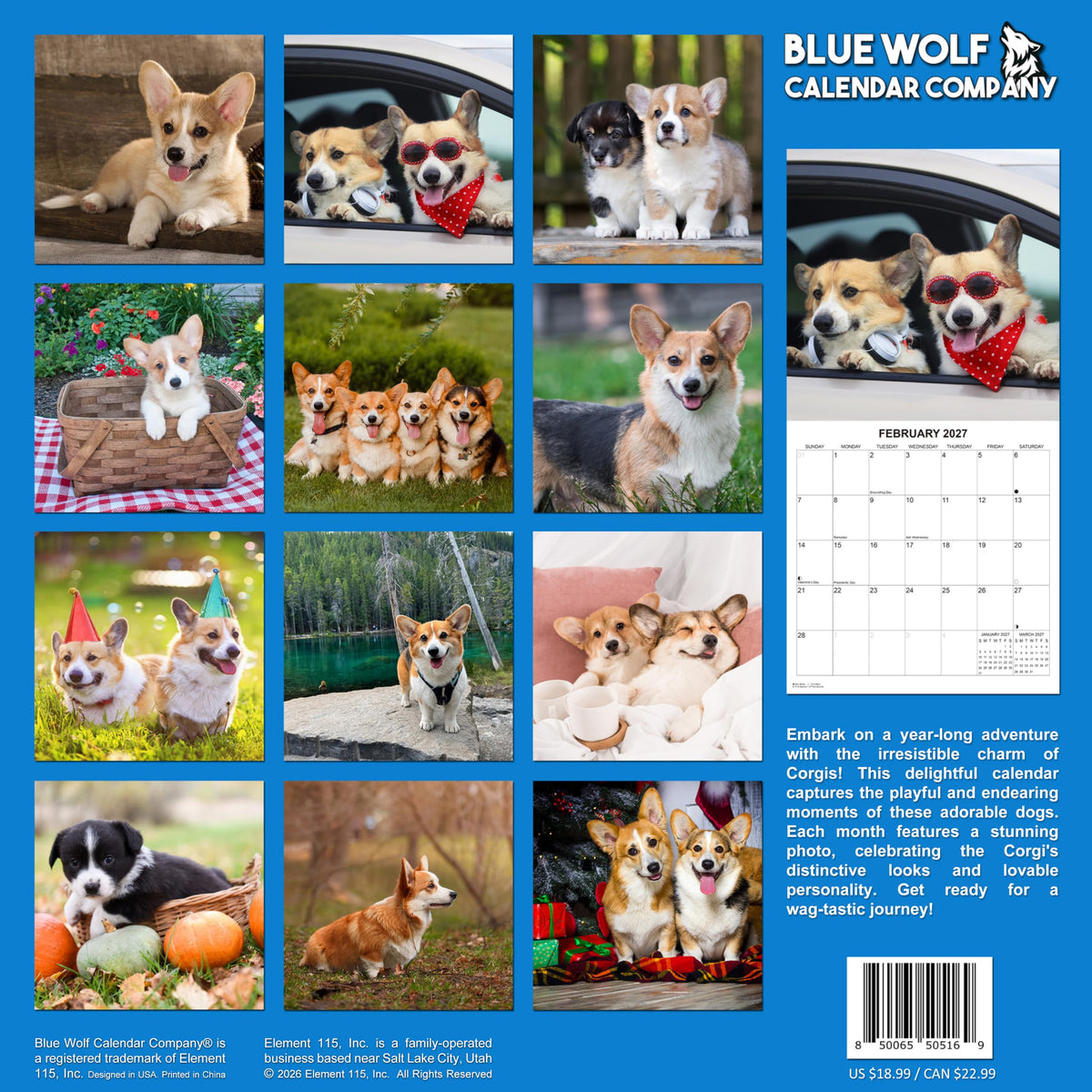 2027 Corgis Monthly Wall Calendar | Cute Dog Calendar September 2026 - December 2027