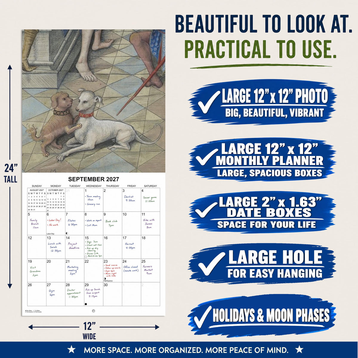 2027 Strange Medieval Dogs White Elephant Monthly Wall Calendar - Funny Gag Gift Ugly Dog Art | Funny Medieval Art Gift Calendar 2026-2027