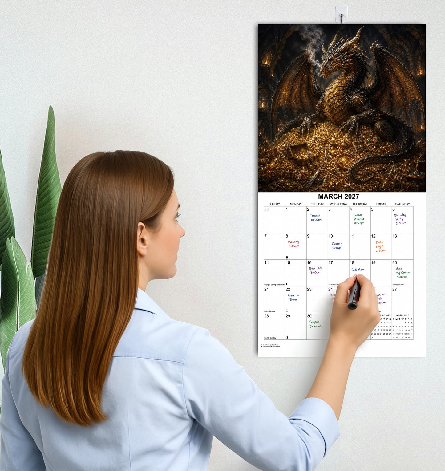 2027 Fantasy Dragons Monthly Wall Calendar | Fantasy Dragon Art Calendar 2026-2027