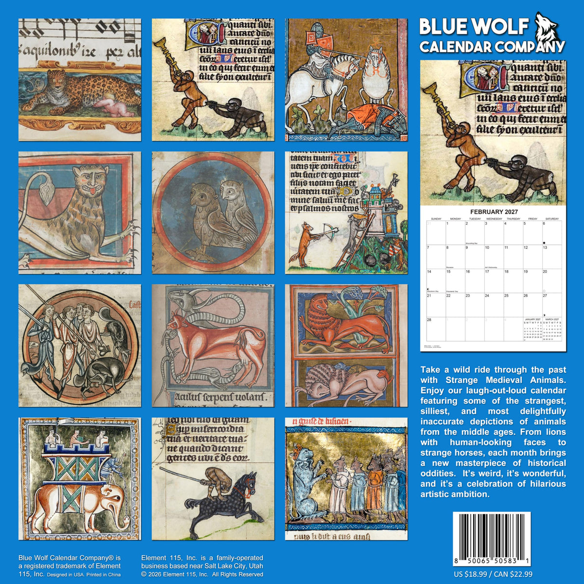 2027 Strange Medieval Animals White Elephant Monthly Wall Calendar - Funny Gag Gift Ugly Animal Illustrations | Funny Odd Medieval Creatures Gift Calendar 2026-2027