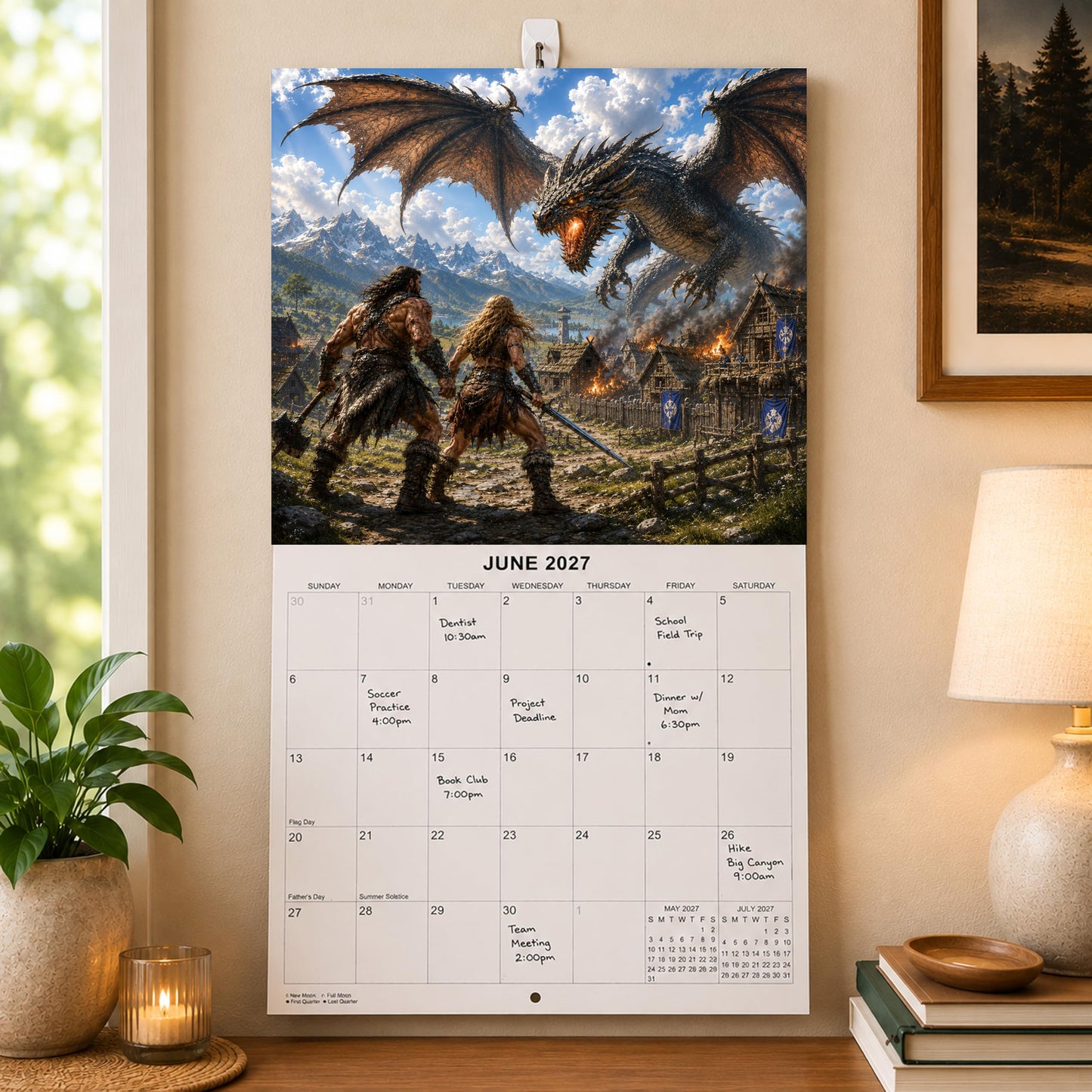 2027 Fantasy Dragons Monthly Wall Calendar | Fantasy Dragon Art Calendar 2026-2027