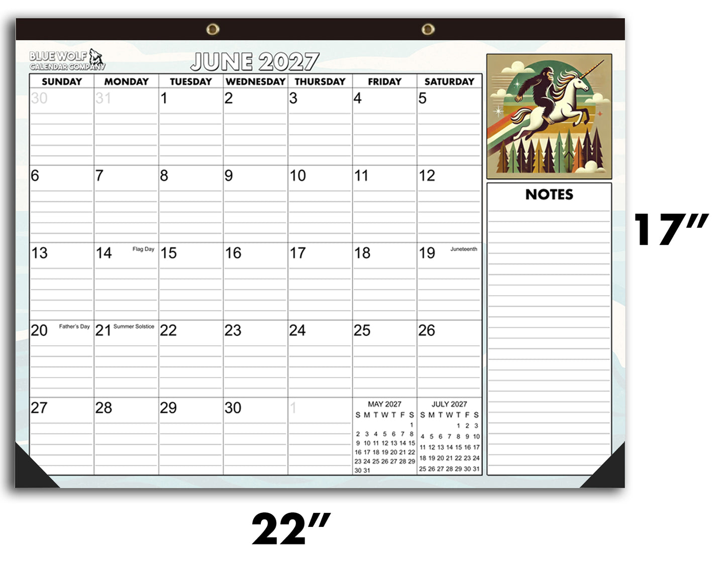 2026-2027 18-Month Monthly Desktop Calendar Bigfoot Themed | 22"x17" | January 2026 - June 2027 | Large Teacher Desk Calendar