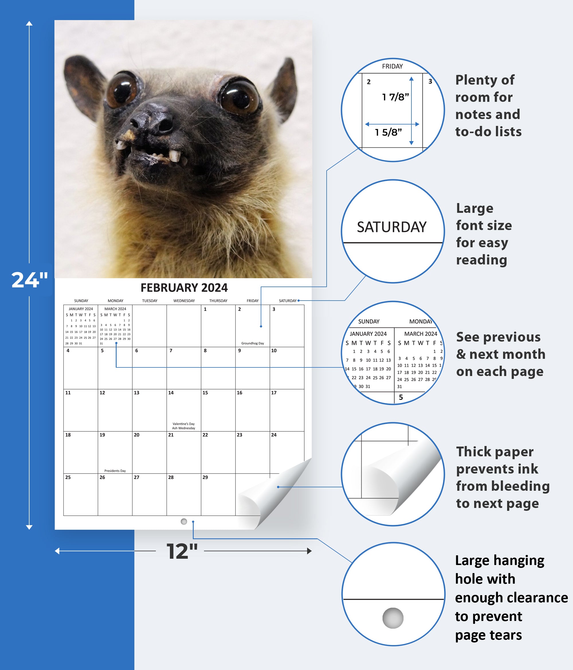 2024 Taxidermy Fail Monthly Wall Calendar Funny Gag Gift White Elephan