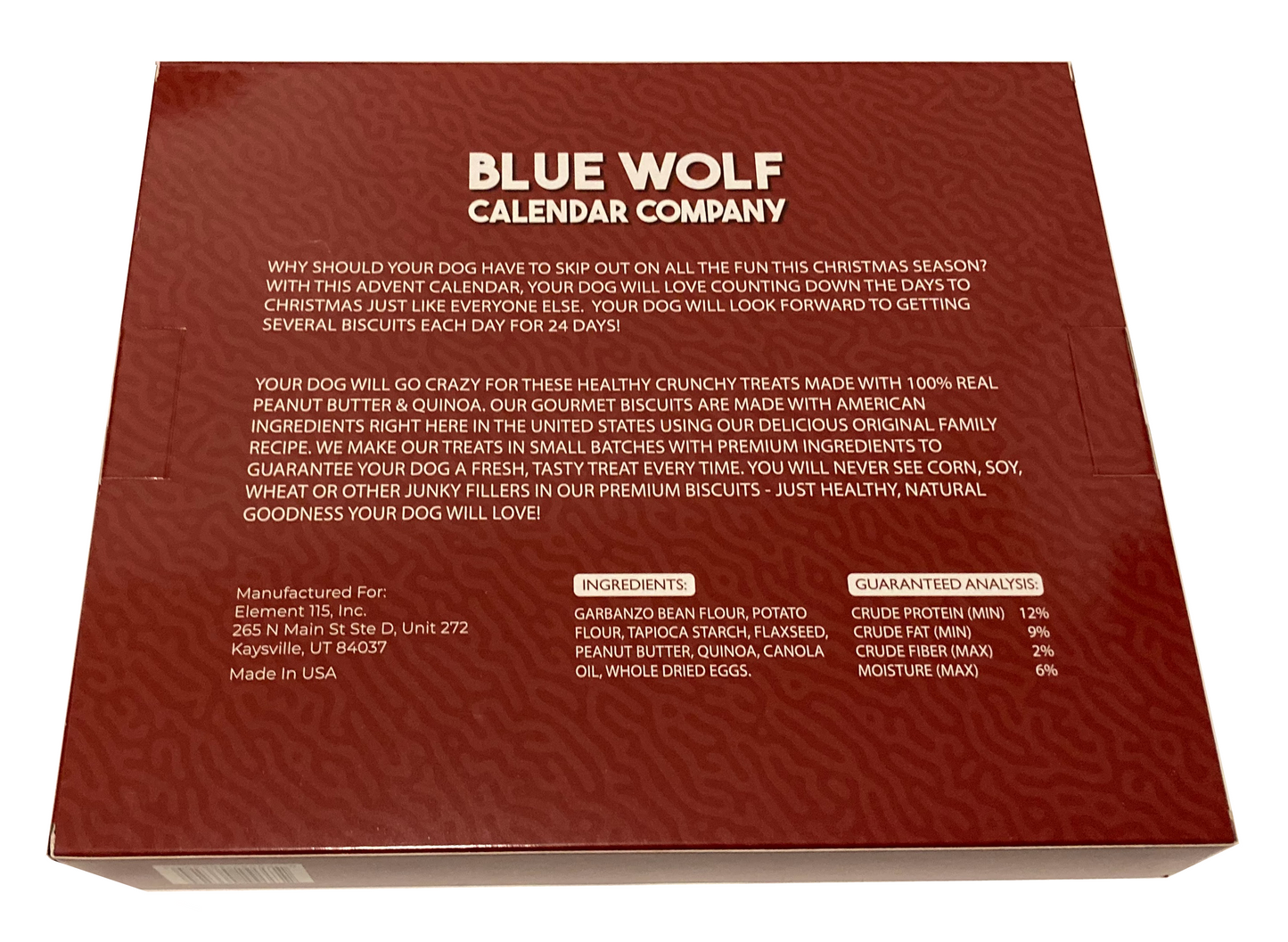 BLUE WOLF CALENDAR COMPANY Christmas Dog Advent Calendar for Dogs Grain Free Crunchy Peanut Butter Flavored Dog Treat Biscuits Dog Treat Advent Calendar  no