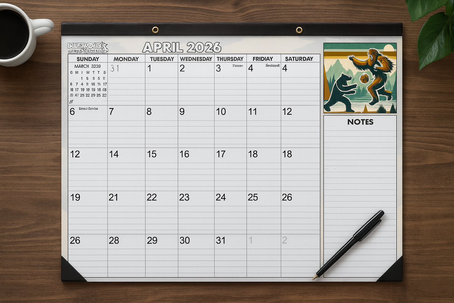 2026-2027 18-Month Monthly Desktop Calendar Bigfoot Themed | 22"x17" | January 2026 - June 2027 | Large Teacher Desk Calendar