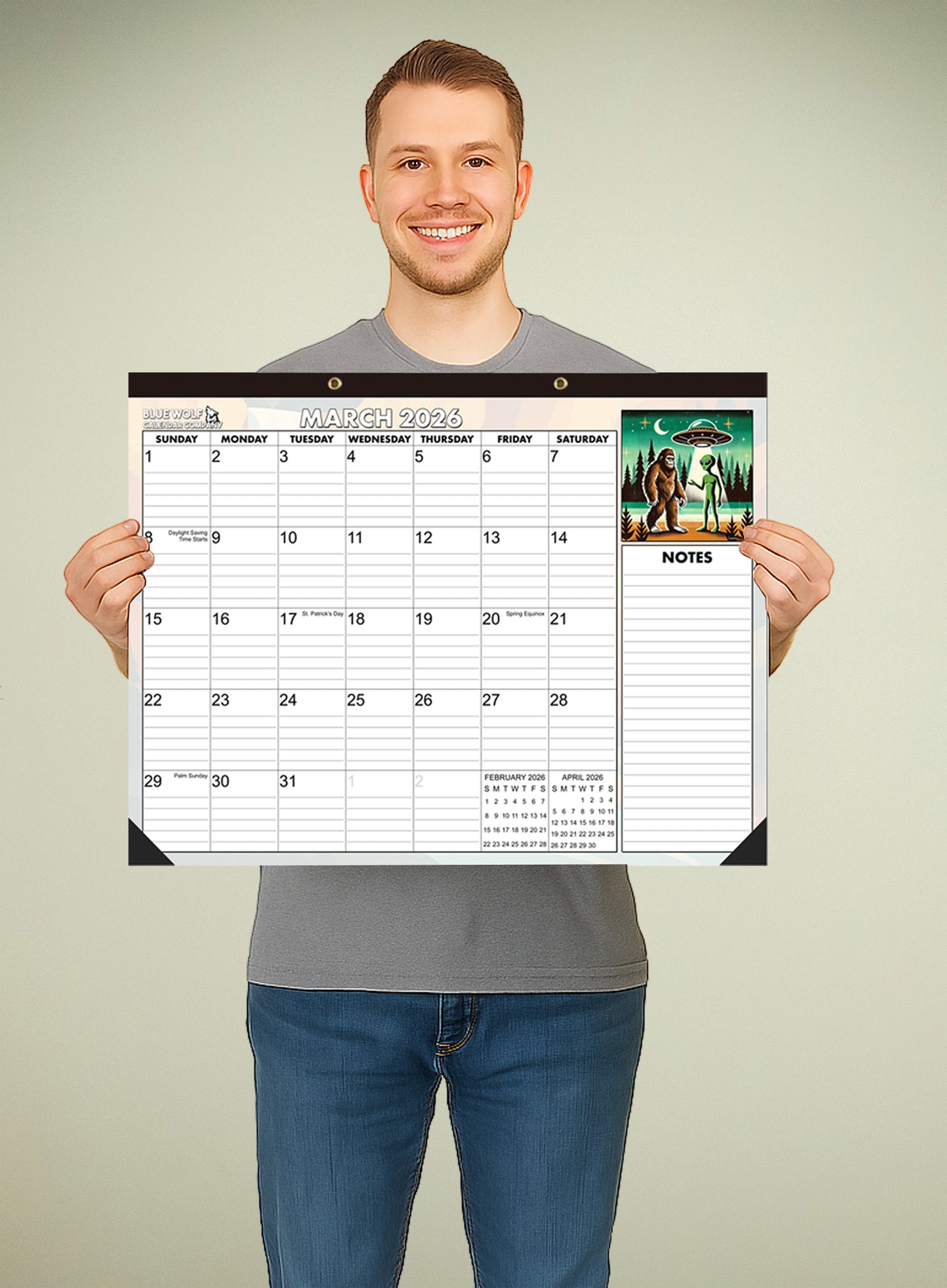 2026-2027 18-Month Monthly Desktop Calendar Bigfoot Themed | 22"x17" | January 2026 - June 2027 | Large Teacher Desk Calendar