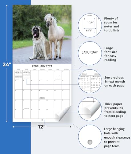 2024 Mastiffs Monthly Wall Calendar with Four Bonus Months from 2023 16-Month Large Wall Calendar September 2023-2024 12" x 24" When Open Thick Sturdy Paper Giftable 2024 Dog Calendar