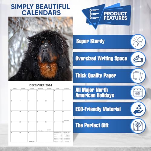 2024 Mastiffs Monthly Wall Calendar with Four Bonus Months from 2023 16-Month Large Wall Calendar September 2023-2024 12" x 24" When Open Thick Sturdy Paper Giftable 2024 Dog Calendar