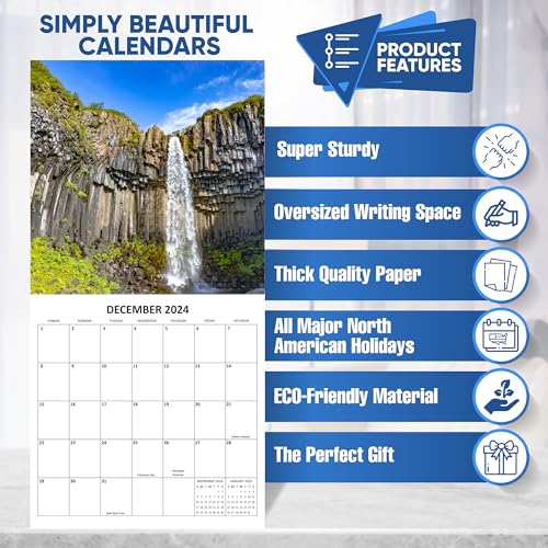 Waterfalls Monthly 2024 Hangable Wall Calendar with Four Bonus Months from 2023 16-Month Large Wall Calendar September 2023-2024 12" x 24" When Open Thick Sturdy Paper Giftable 2023 Calendar