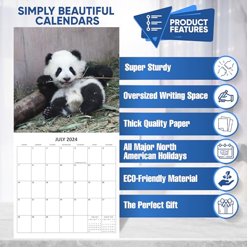 2024 Baby Pandas Monthly Hangable Wall Calendar with Four Bonus Months from 2023 16-Month Large Wall Calendar September 2023-2024 12" x 24" When Open Thick Sturdy Paper Giftable Animal 2024 Calendar