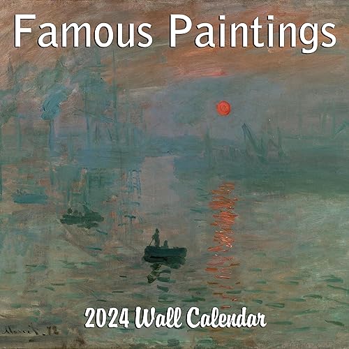 Famous Paintings Art Masterpieces Van Gogh Da Vinci Monet etc. Monthly 2024 Hangable Wall Calendar with Four Bonus Months from 2023 16-Month Large Wall Calendar September 2023-2024 12" x 24" When Open Thick Sturdy Paper Giftable