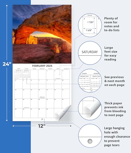 Utah National Parks Monthly 2024 Hangable Wall Calendar with Four Bonus Months from 2023 16-Month Large Wall Calendar September 2023-2024 12" x 24" When Open Thick Sturdy Paper Giftable 2024 Calendar