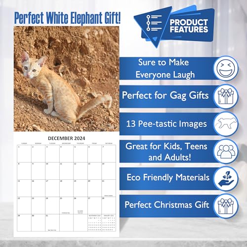 2024 Peeing Cats Monthly Wall Calendar Hilarious Gag Gift White Elephant Gift September 2023 - December 2024 12" x 24" Funny Cats Peeing Prank Gift