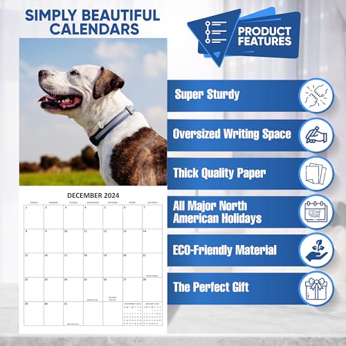 2024 Pitbulls Monthly Hangable Wall Calendar with Four Bonus Months from 2023 16-Month Large Wall Calendar September 2023-2024 12" x 24" Thick Sturdy Paper Giftable 2024 Pit Bull Dog Calendar