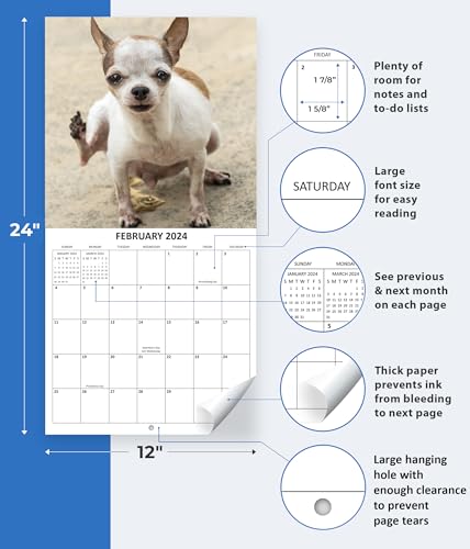 2024 Peeing Dogs Monthly Wall Calendar Hilarious Gag Gift White Elephant Gift September 2023 - December 2024 12" x 24" Funny Dogs Peeing Prank Gift