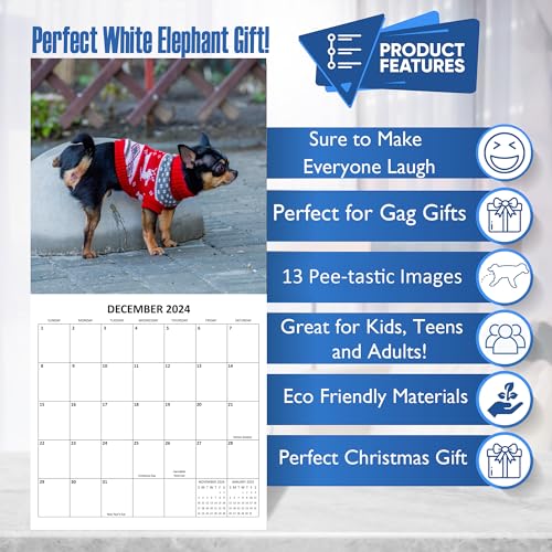 2024 Peeing Dogs Monthly Wall Calendar Hilarious Gag Gift White Elephant Gift September 2023 - December 2024 12" x 24" Funny Dogs Peeing Prank Gift