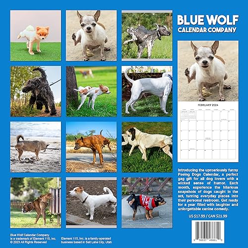 2024 Peeing Dogs Monthly Wall Calendar Hilarious Gag Gift White Elephant Gift September 2023 - December 2024 12" x 24" Funny Dogs Peeing Prank Gift