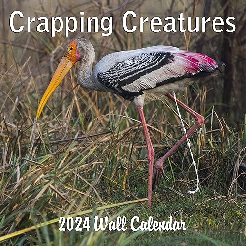 2024 Crapping Creatures Monthly Wall Calendar Wild Animals Pooping Hilarious Gag Gift White Elephant Gift September 2023 - December 2024 12" x 24" Open Closed Funny Animals Large Grid Size for Notes