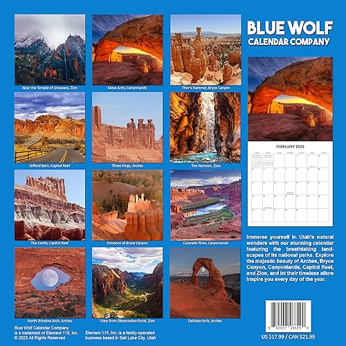 Utah National Parks Monthly 2024 Hangable Wall Calendar with Four Bonus Months from 2023 16-Month Large Wall Calendar September 2023-2024 12" x 24" When Open Thick Sturdy Paper Giftable 2024 Calendar