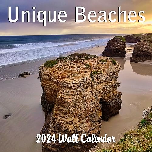 Unique Beaches Monthly 2024 Hangable Wall Calendar with Four Bonus Months from 2023 16-Month Large Wall Calendar September 2023-2024 12" x 24" When Open Thick Sturdy Paper Giftable